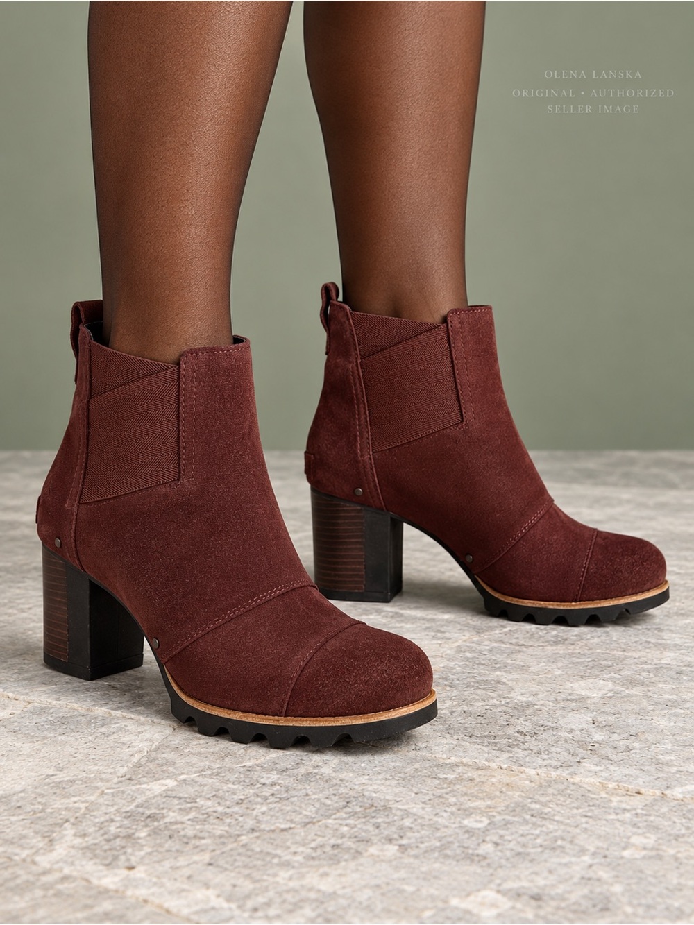 Sorel Chelsea Ankle Boots Women Burgundy Suede Block Heel Lug Sole Size 9.5 🆕